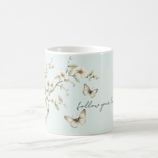 Mug Fleurs Blanches de Menthe Papillons Shower de Mari (Centre)