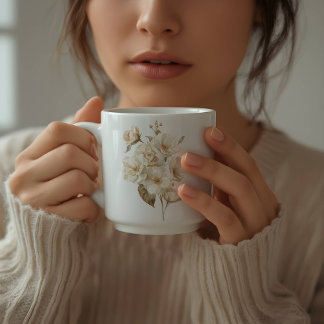 Mug Fleurs blanches délicates à l'aquarelle douce