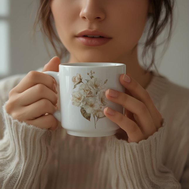 Mug Fleurs blanches délicates à l'aquarelle douce  (Créateur téléchargé)