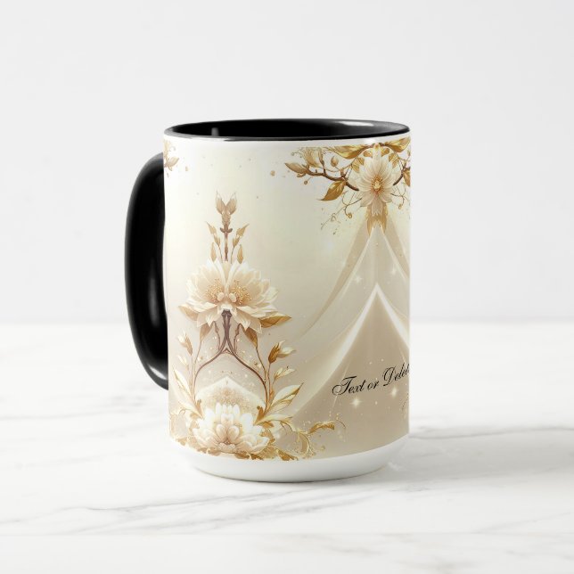 Mug Fleurs Blanches et Dorées (Devant gauche)