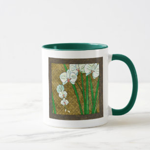 Mug Fleurs blanches et tiges vertes à la frontière Bro