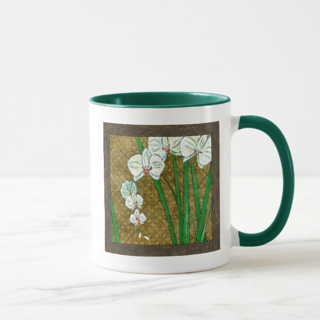 Mug Fleurs blanches et tiges vertes à la frontière Bro (Droite)