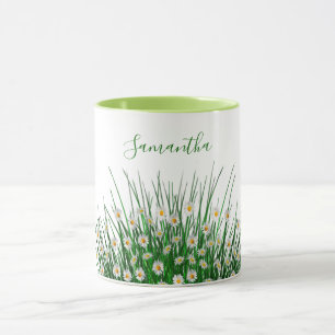 Mug Fleurs blanches fleurs prés vert nom d'été