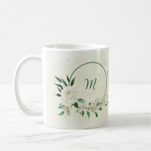 Mug Fleurs blanches ivoire romantiques verdure