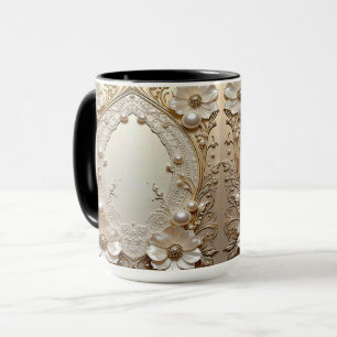 Mug Fleurs Blanches Modernes Perles Perles