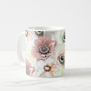 Mug Fleurs blanches, roses.
