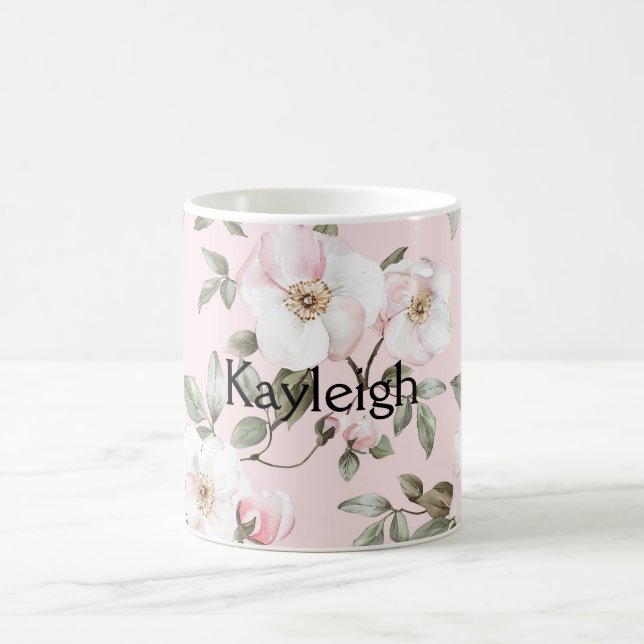 Mug Fleurs blanches roses blush jolies   (Centre)