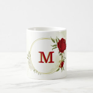 Mug Fleurs blanches rouges feuillage 