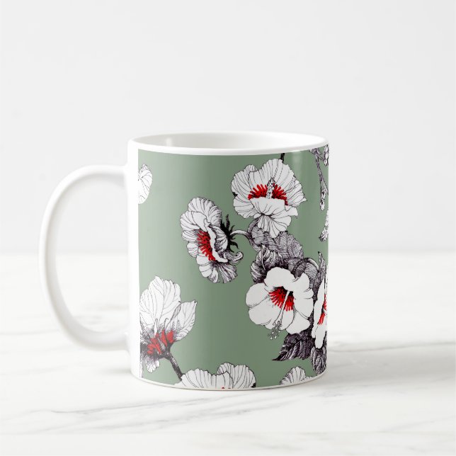 Mug Fleurs blanches rouges sans joint : décoration ver (Gauche)