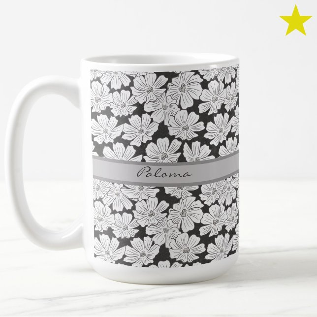 Mug Fleurs blanches rustiques dessin nom personnalisé  (Créateur téléchargé)