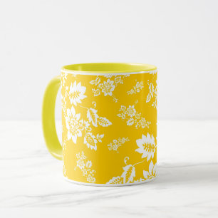 Mug Fleurs blanches sur fond jaune de printemps