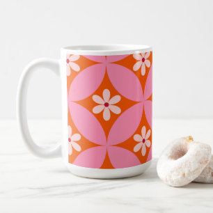Mug Fleurs blanches sur motif de cercles roses du mili