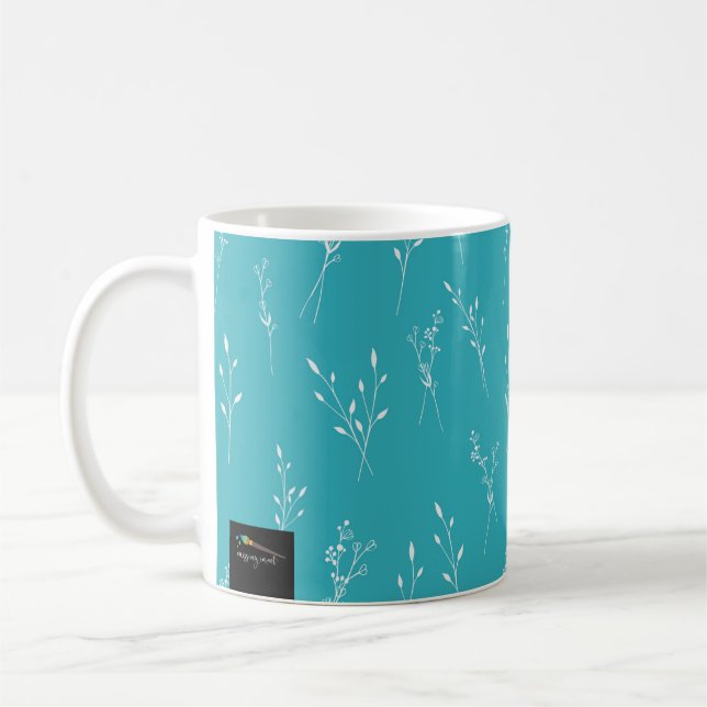 Mug Fleurs blanches turquoises vertes Motif pour les t (Gauche)