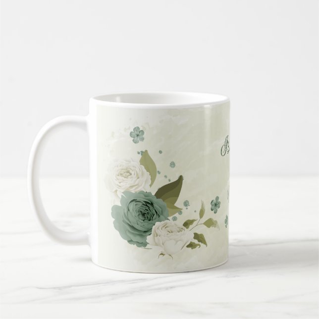 Mug fleurs blanches vert sauge  (Gauche)