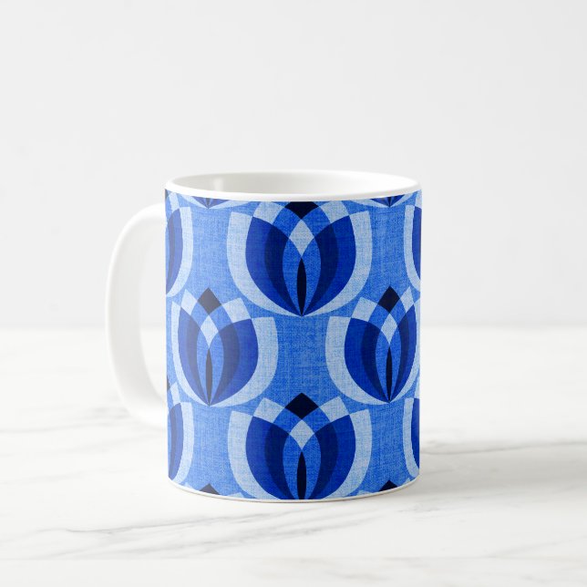 Mug Fleurs bleu cobalt rétro (Devant gauche)