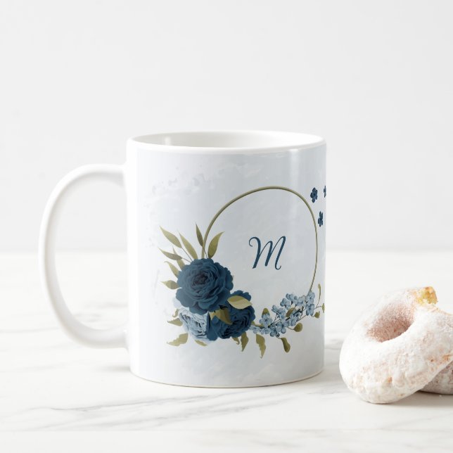 Mug fleurs bleu marine clair  (Avec donut)