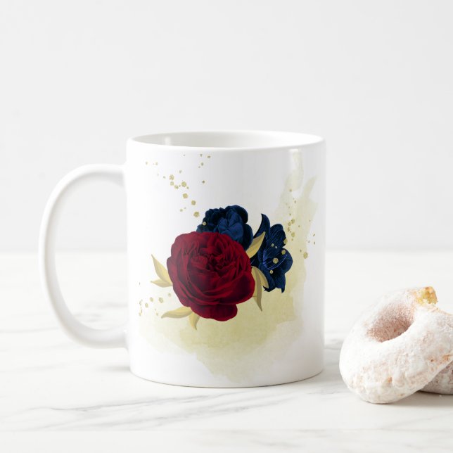 Mug fleurs bleu marine et rouge verdure (Avec donut)