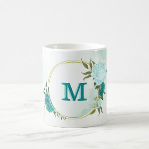 Mug fleurs bleu turquoise clair 