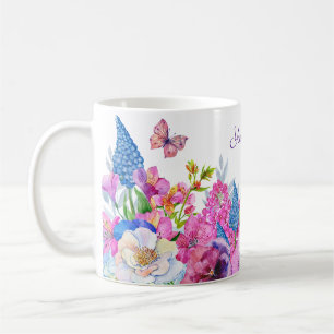 Mug Fleurs bleu violet fleurissent printemps nom perso