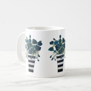 Mug Fleurs bleues avec des beaux-arts rayés de vase