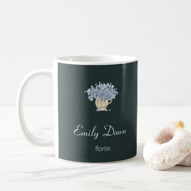 Mug Fleurs bleues en gris vase (Avec donut)