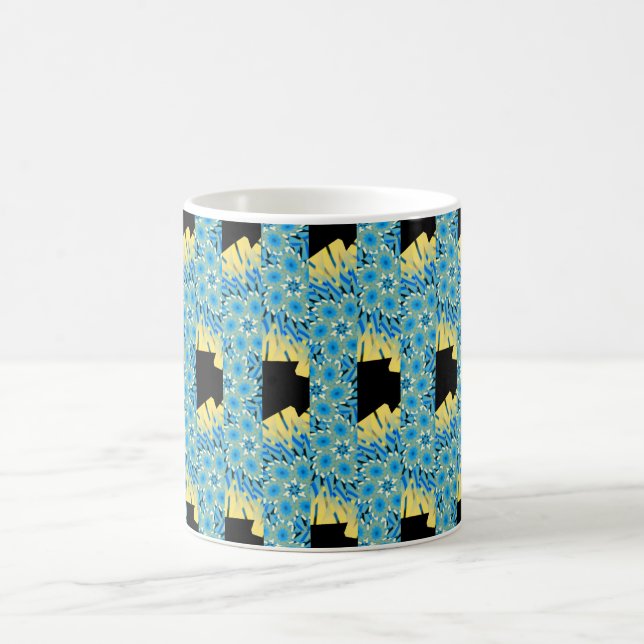 Mug Fleurs bleues en noir avec jaune abstrait (Centre)