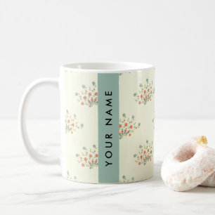 Mug Fleurs bleues et rouges, Bleu, Votre nom