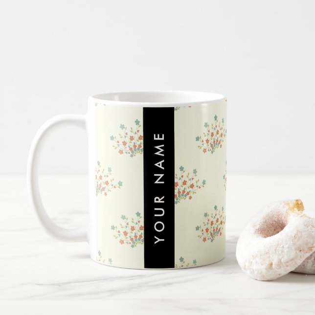 Mug Fleurs bleues et rouges, noires, votre nom (Avec donut)