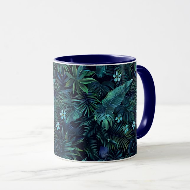 Mug Fleurs bleues Feuilles tropicales (Devant droit)
