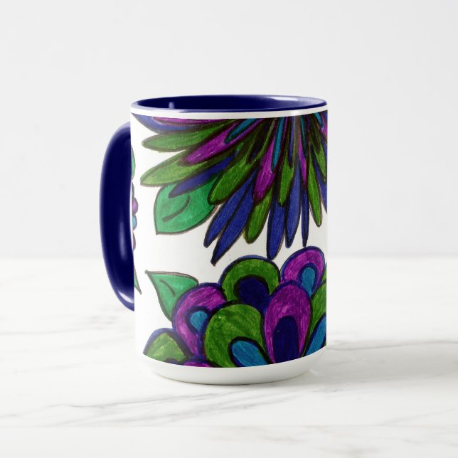 Mug Fleurs Bleues Magenta (Devant gauche)