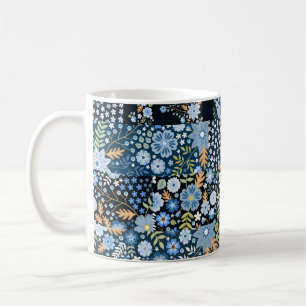 Mug Fleurs Bleues Patchwork : Tissu sans couture.