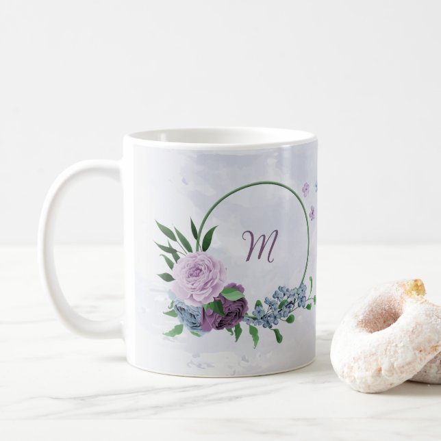 Mug Fleurs bleues poussiéreuses violettes  (Avec donut)