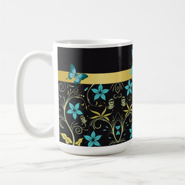 Mug Fleurs bleues, vignes et papillons (Gauche)