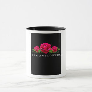 Mug Fleurs Bloom Élégante Rose Rose Esthétique Noir