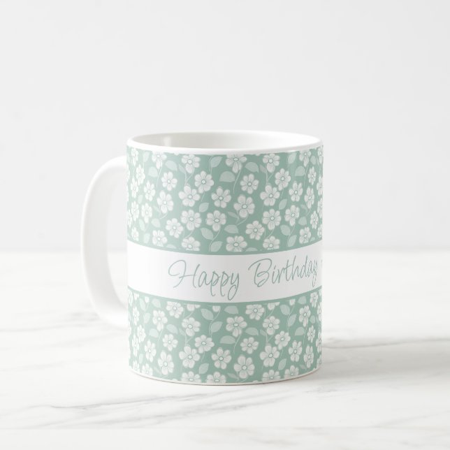 Mug Fleurs bohèmes personnalisées vert menthe pastel b (Devant gauche)