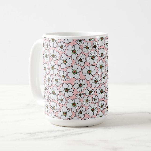 Mug Fleurs bohèmes rose et blanc  (Devant gauche)