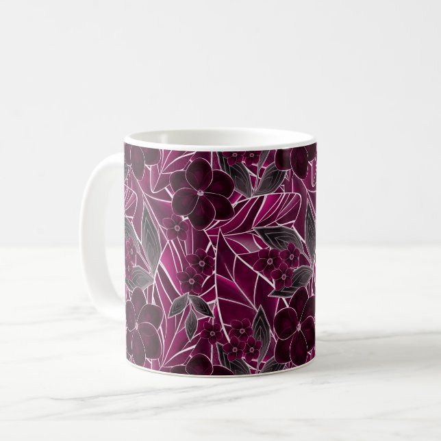 Mug Fleurs bordeaux. (Devant gauche)