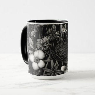 Mug Fleurs botaniques noires et blanches