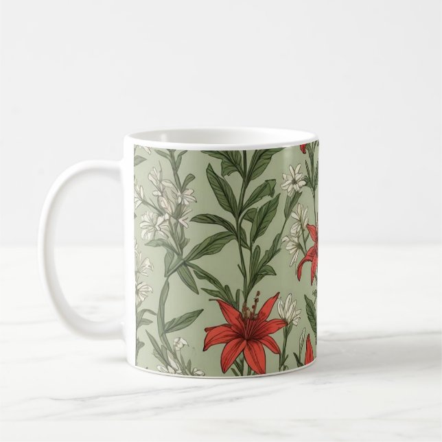Mug Fleurs cardinales et motif feuille (Gauche)