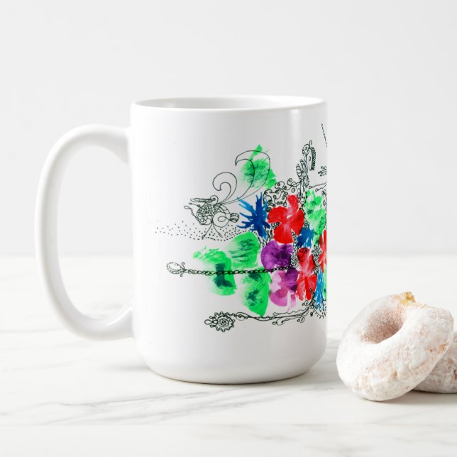 Mug Fleurs colorées d'art personnalisables (Avec donut)