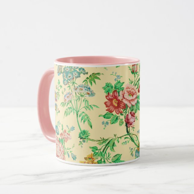 Mug FLEURS COLORÉES ET MOTIFS FLORAUX FEUILLE Ivoire (Devant gauche)