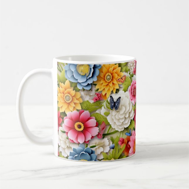Mug Fleurs colorées et papillons (Gauche)