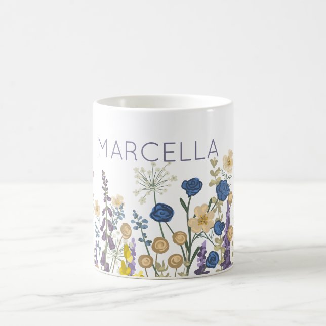 Mug Fleurs colorées et papillons Nom personnalisé (Centre)