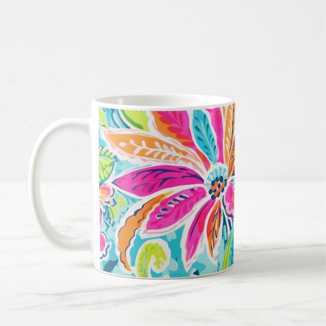 Mug Fleurs colorées florales de Paisley Preppy brillan (Gauche)