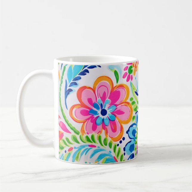 Mug Fleurs colorées florales de Paisley Preppy brillan (Gauche)