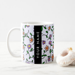 Mug Fleurs Colorées, Fond Bleu, Noir