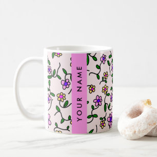 Mug Fleurs Colorées, Fond Rose, Rose