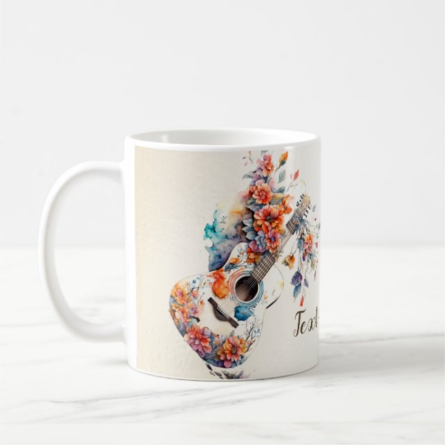 Mug Fleurs colorées Guitare instrument de musique élég (Gauche)