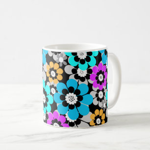 Mug Fleurs colorées marguerites Bleu Turquoise Violet
