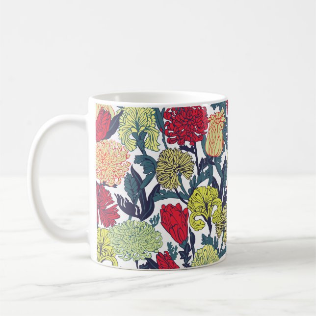 Mug Fleurs colorées : motif blanc transparent. (Gauche)